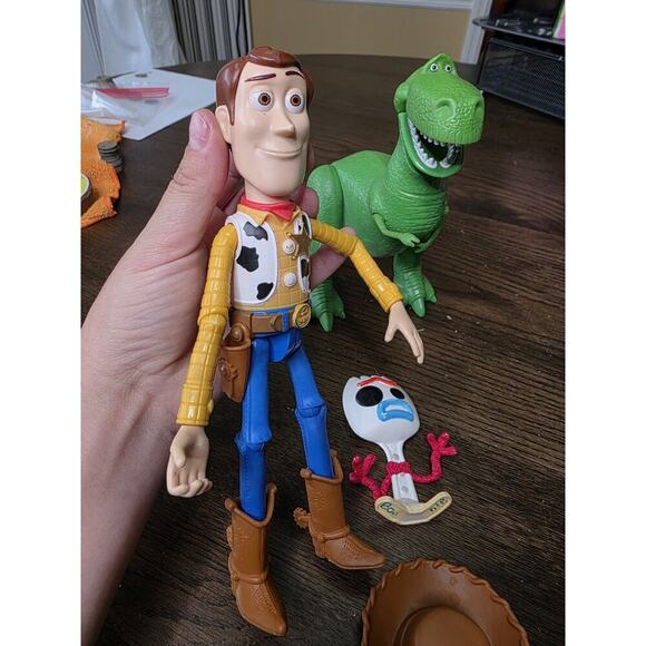 Toy Story Action Figures Lot of 3 Woody, Rex & Spone Forky Disney Pixar VIDEO - Picture 13 of 16
